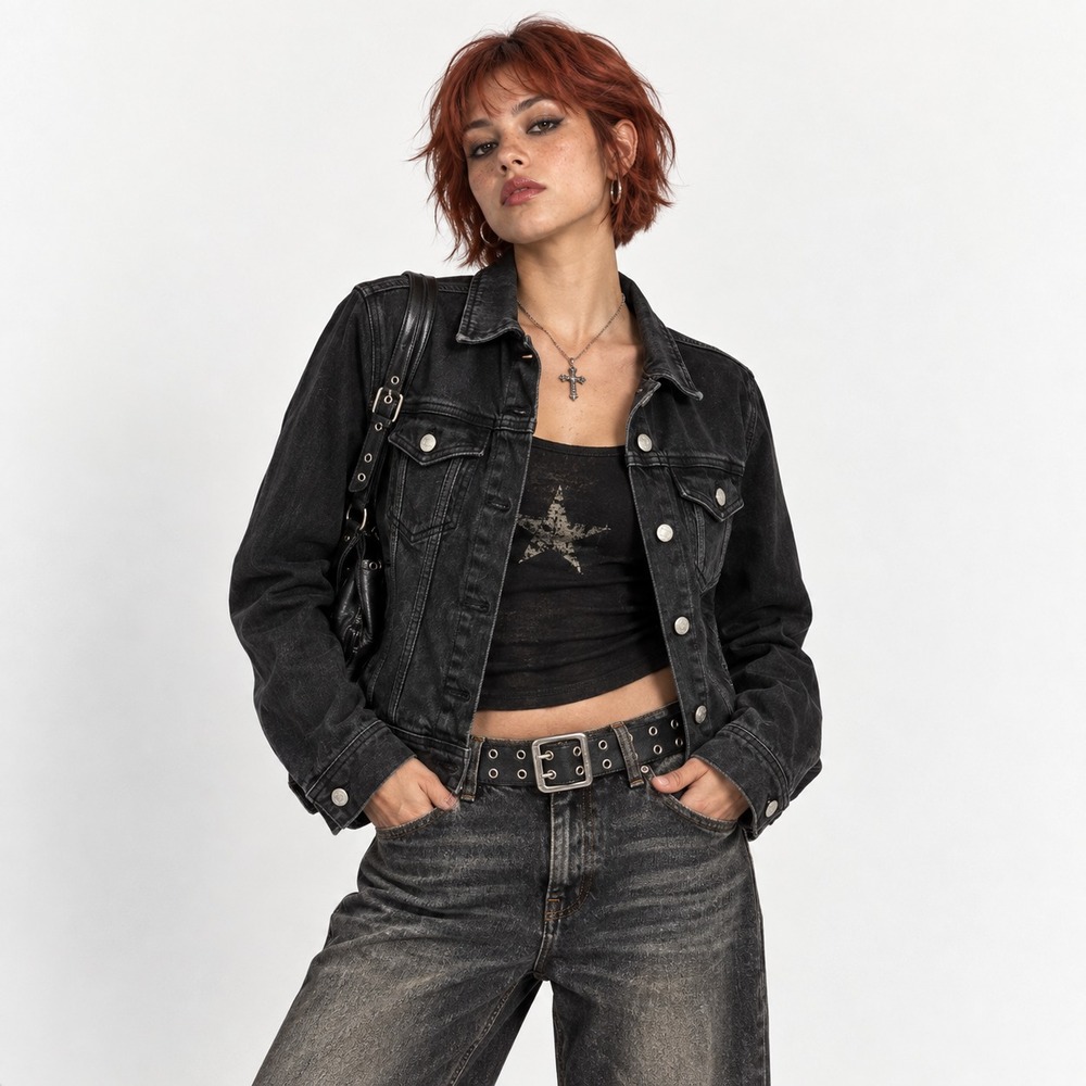 J.Crew Mercantile Womens Denim Jacket Indie Sleaze Black Size Medium